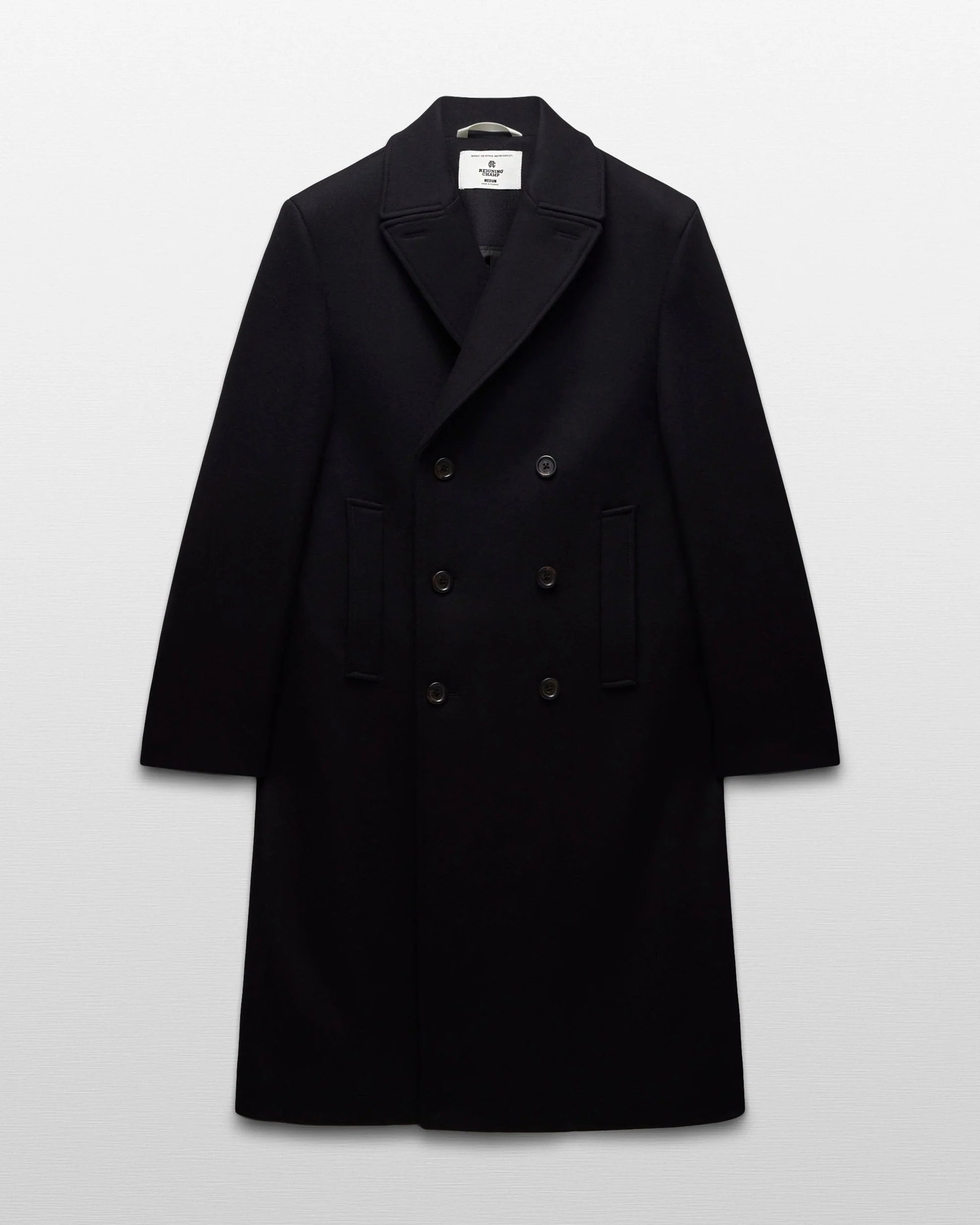 Reigning Champ Polo Coat in Black Wool Cashmere