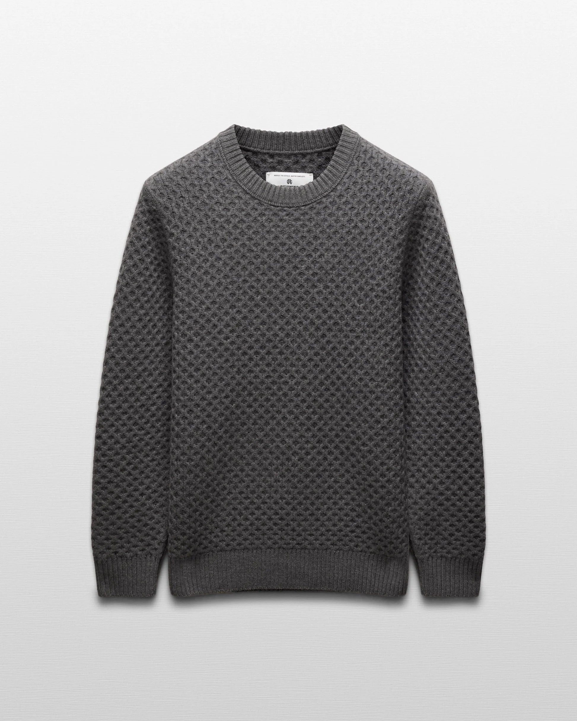 Reigning Champ Merino Honeycomb Crewneck in Heather Carbon