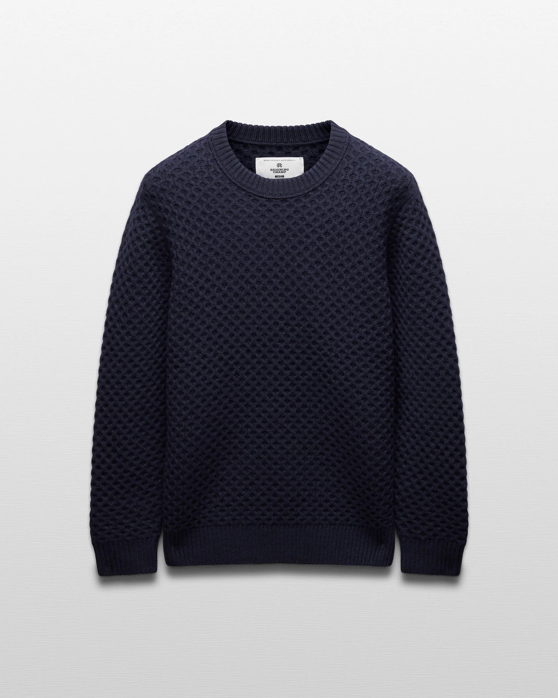 Reigning Champ Merino Honeycomb Crewneck in Navy