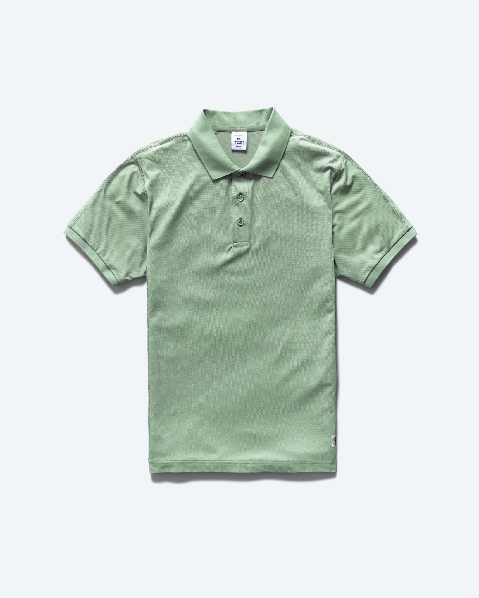 Reigning Champ Tech Pique Playoff Polo in Mineral Green