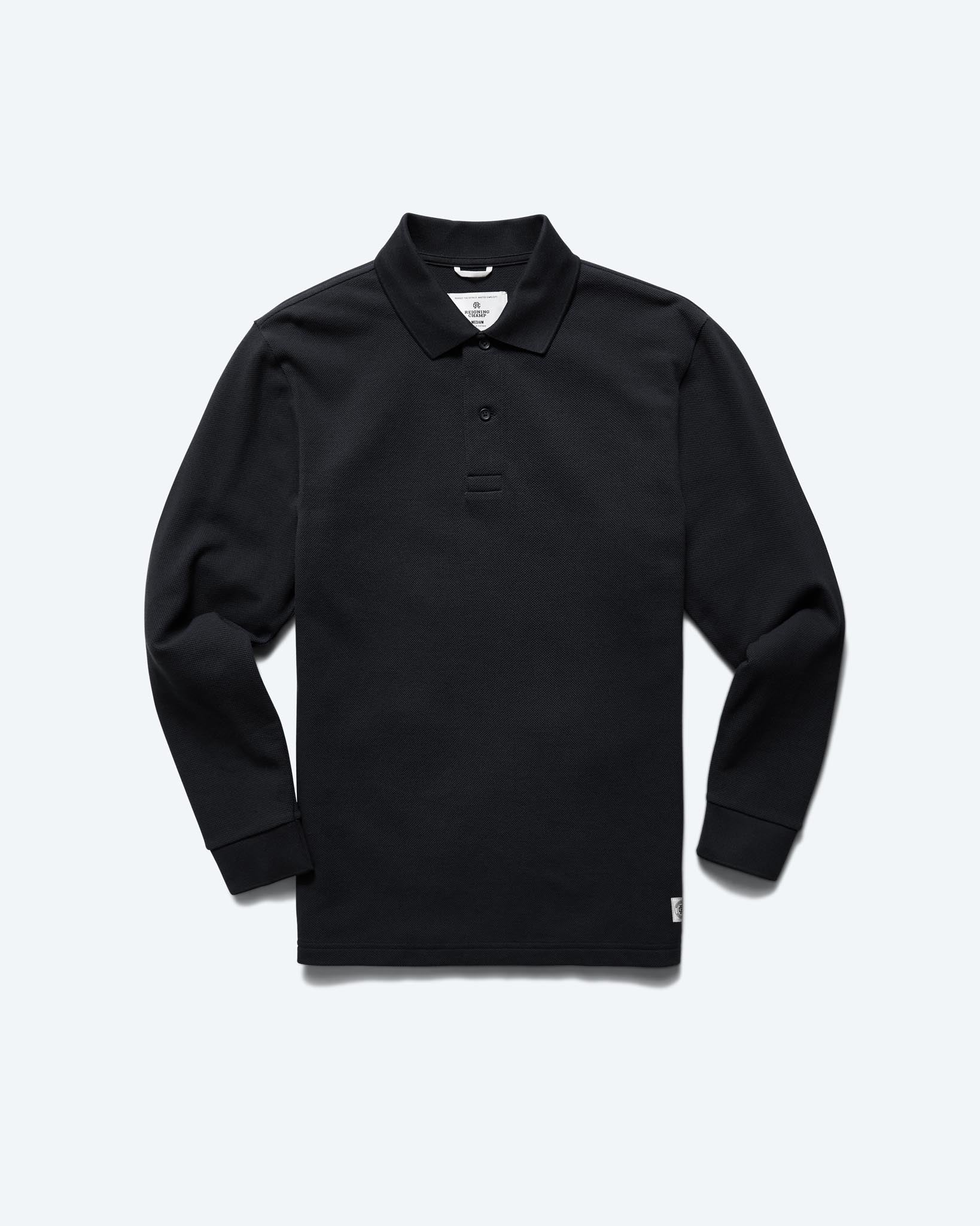 Reigning Champ Athletic Pique Academy LS Polo in Black